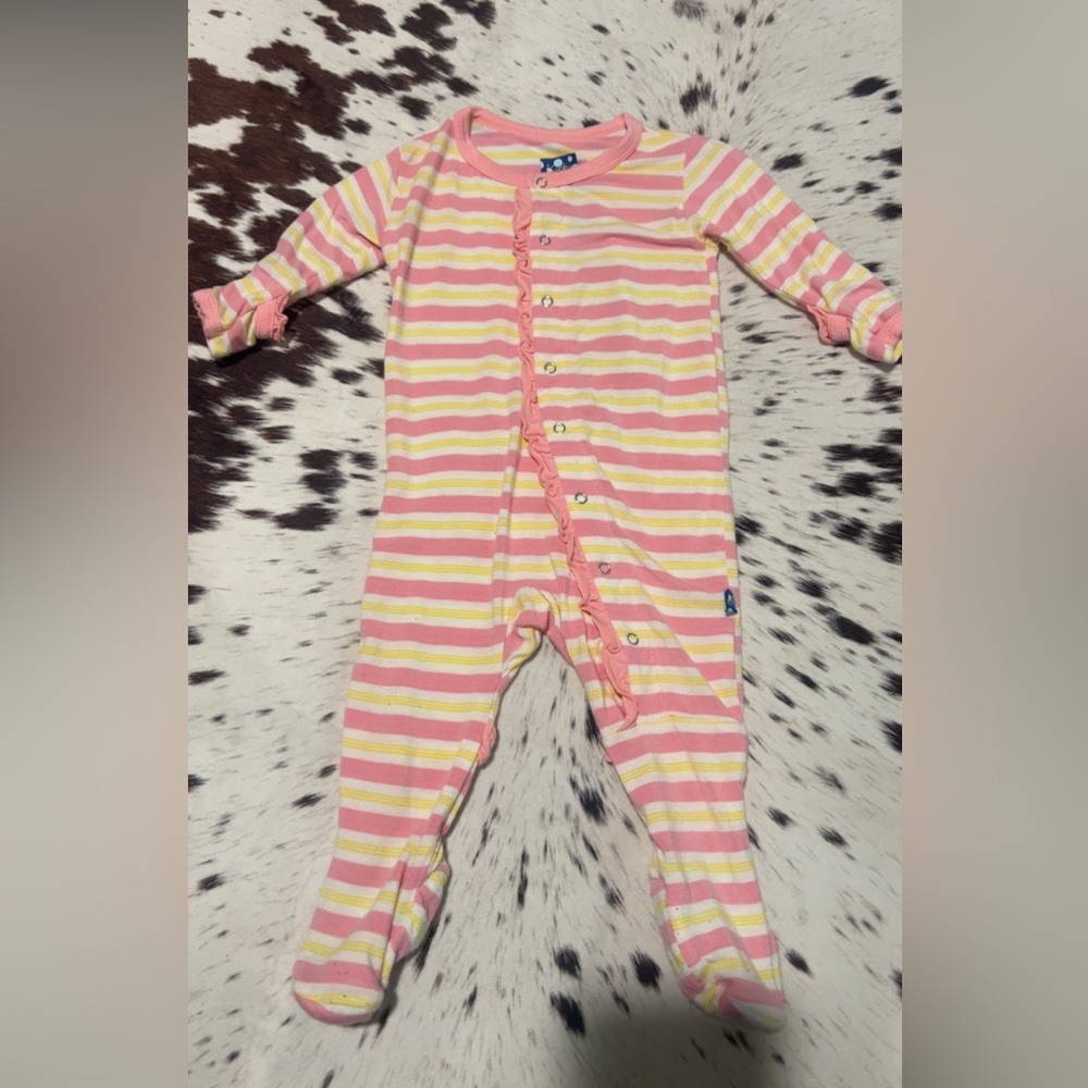 Pink and Yellow Striped Kids One Piece